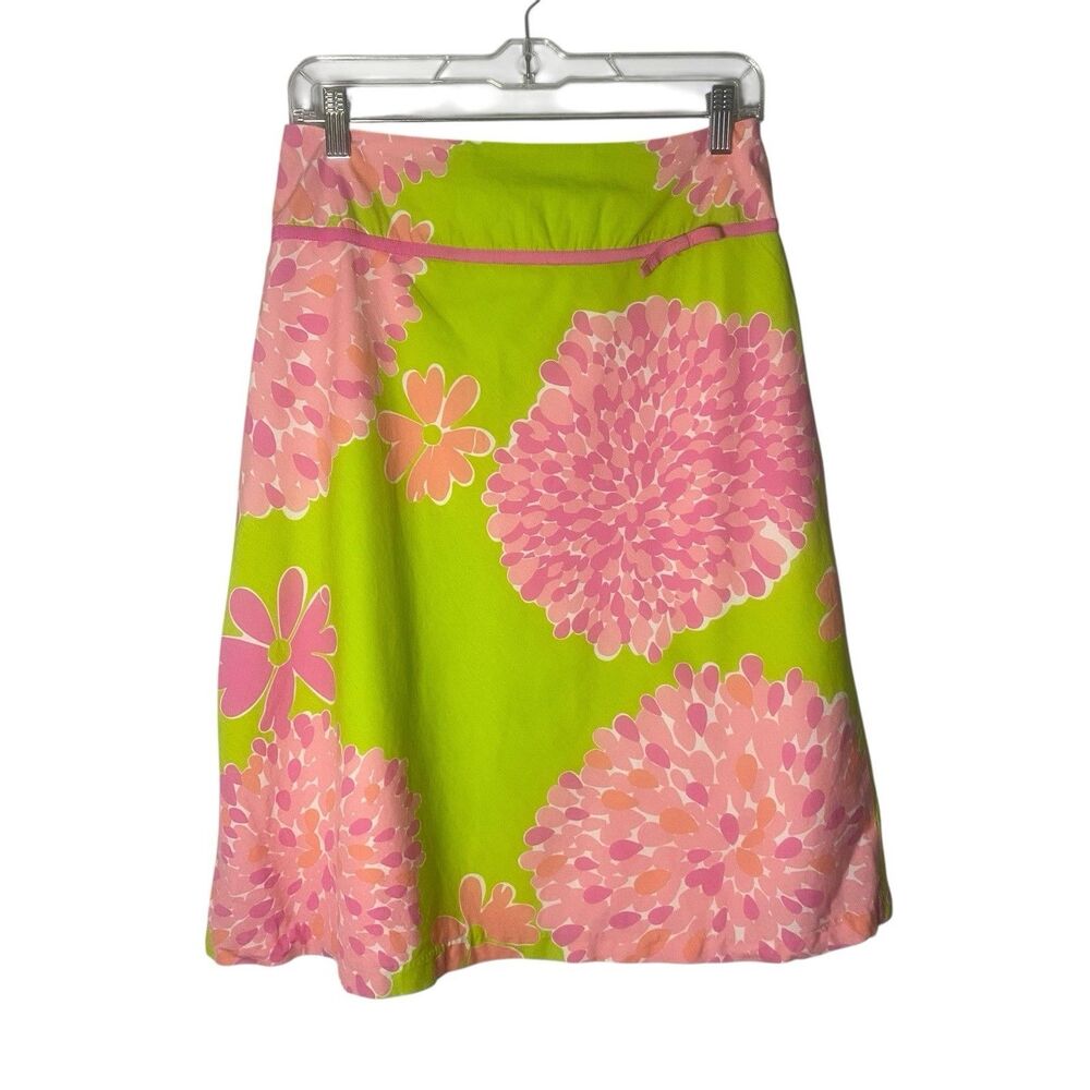 Lilly Pulitzer Bon Bon Bardot A Line Skirt Pink Green Knee Length Size 6